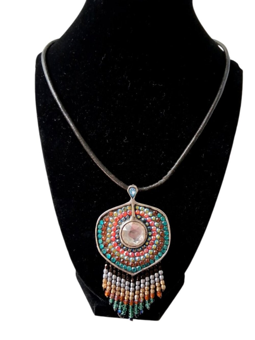 RARE Vintage Chico’s Bohemian-Style Statement Rhinestone Medallion Necklace